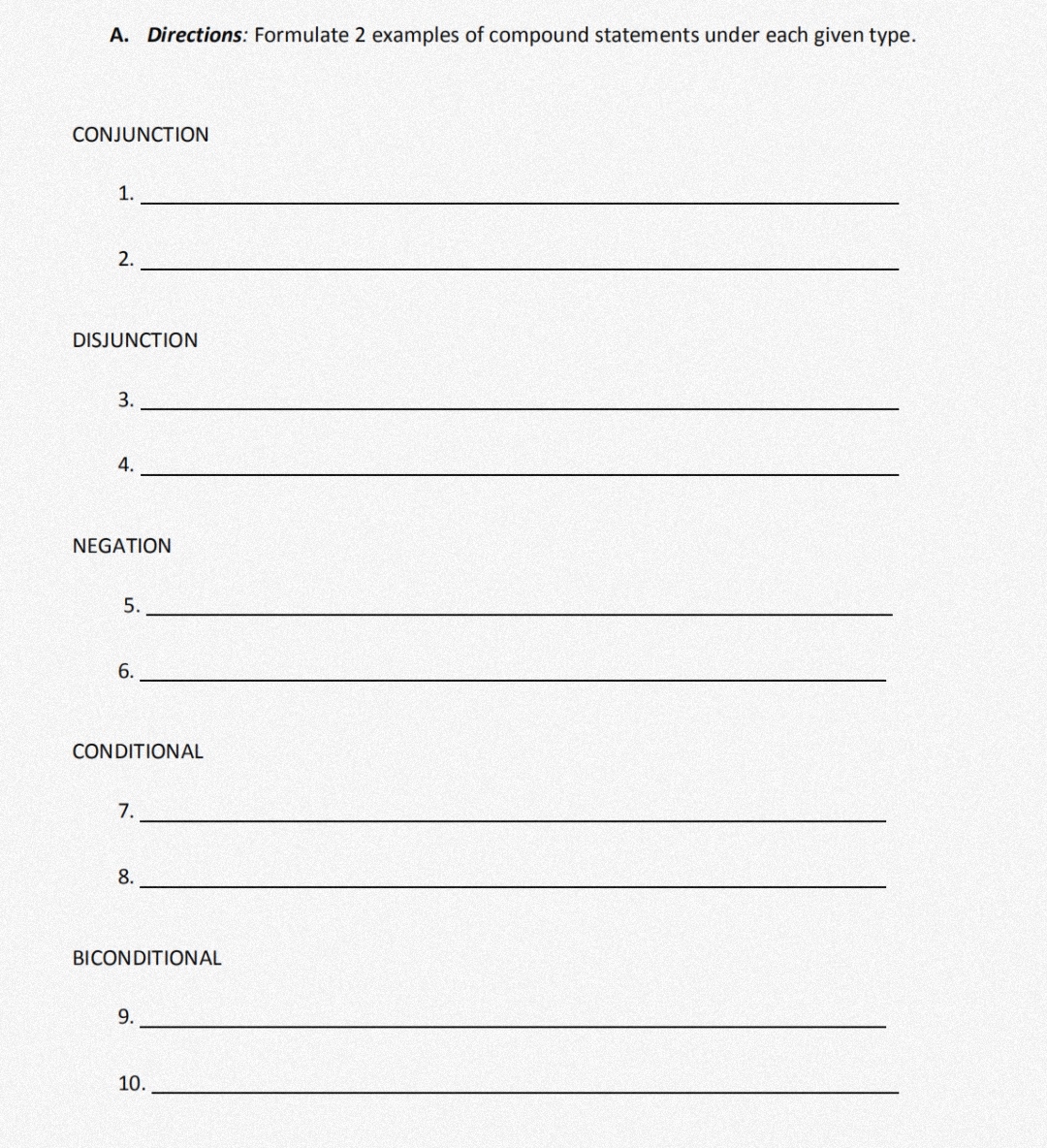 A. Directions: Formulate 2 examples of compound