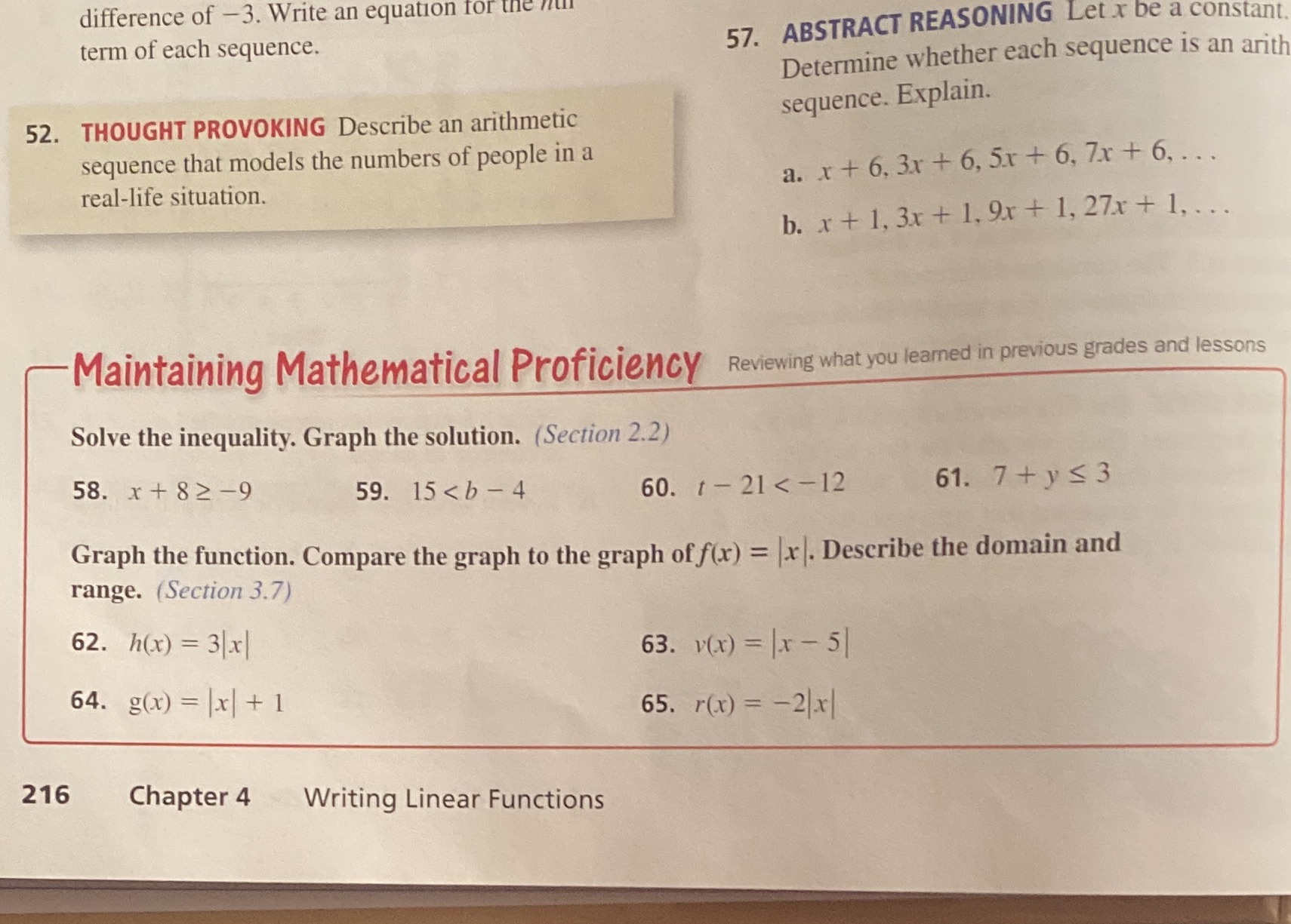 58,59,60,61,62,63,64,65 difference of -3. Write