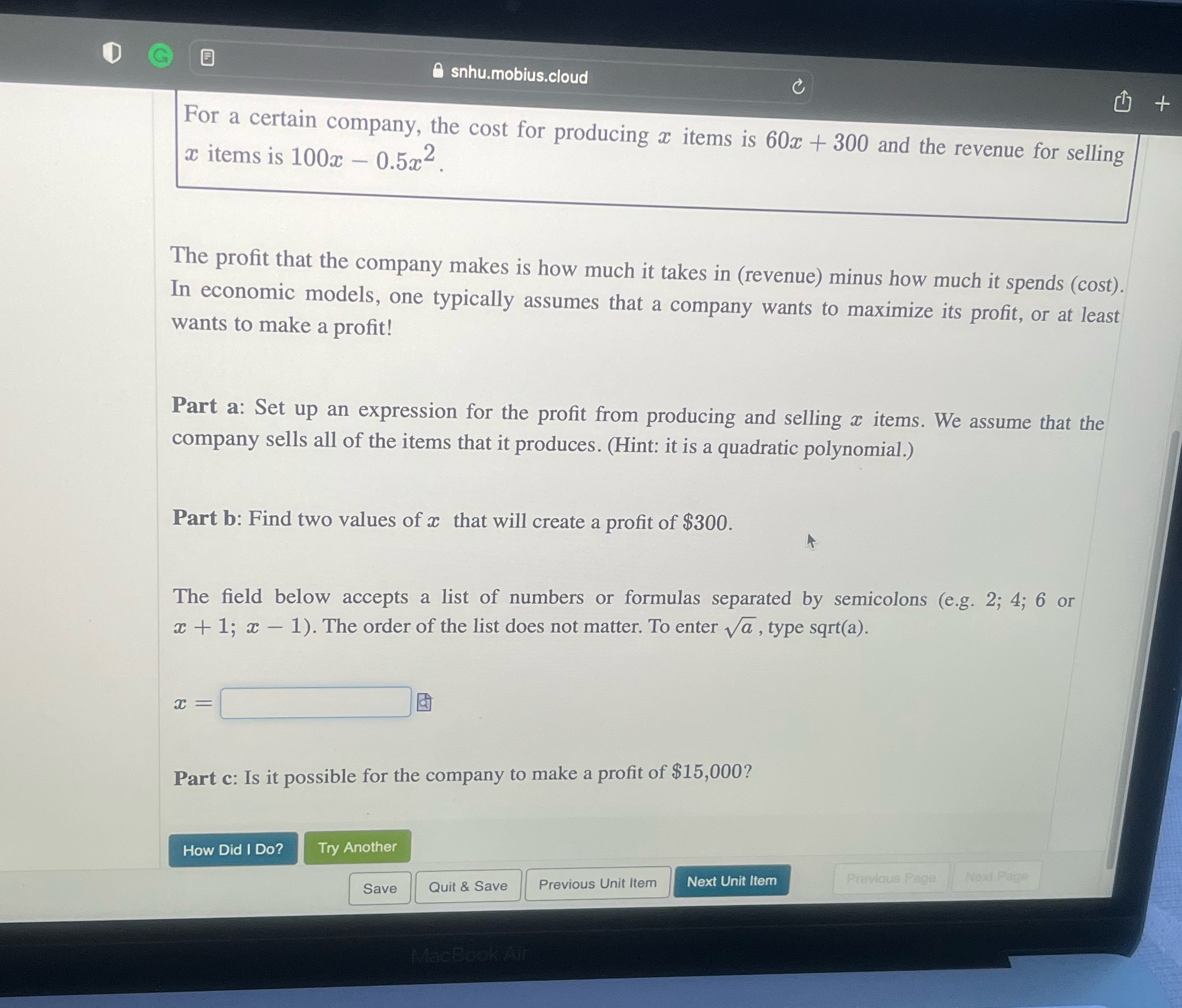 G A snhu.mobius.cloud C + For a certain company,