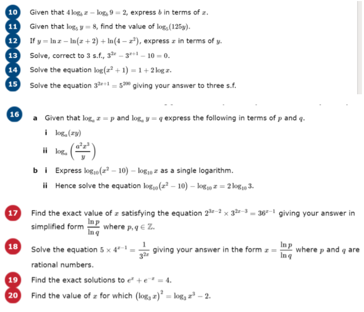 9 Solve the simultaneous equations: Inx + Iny = 8