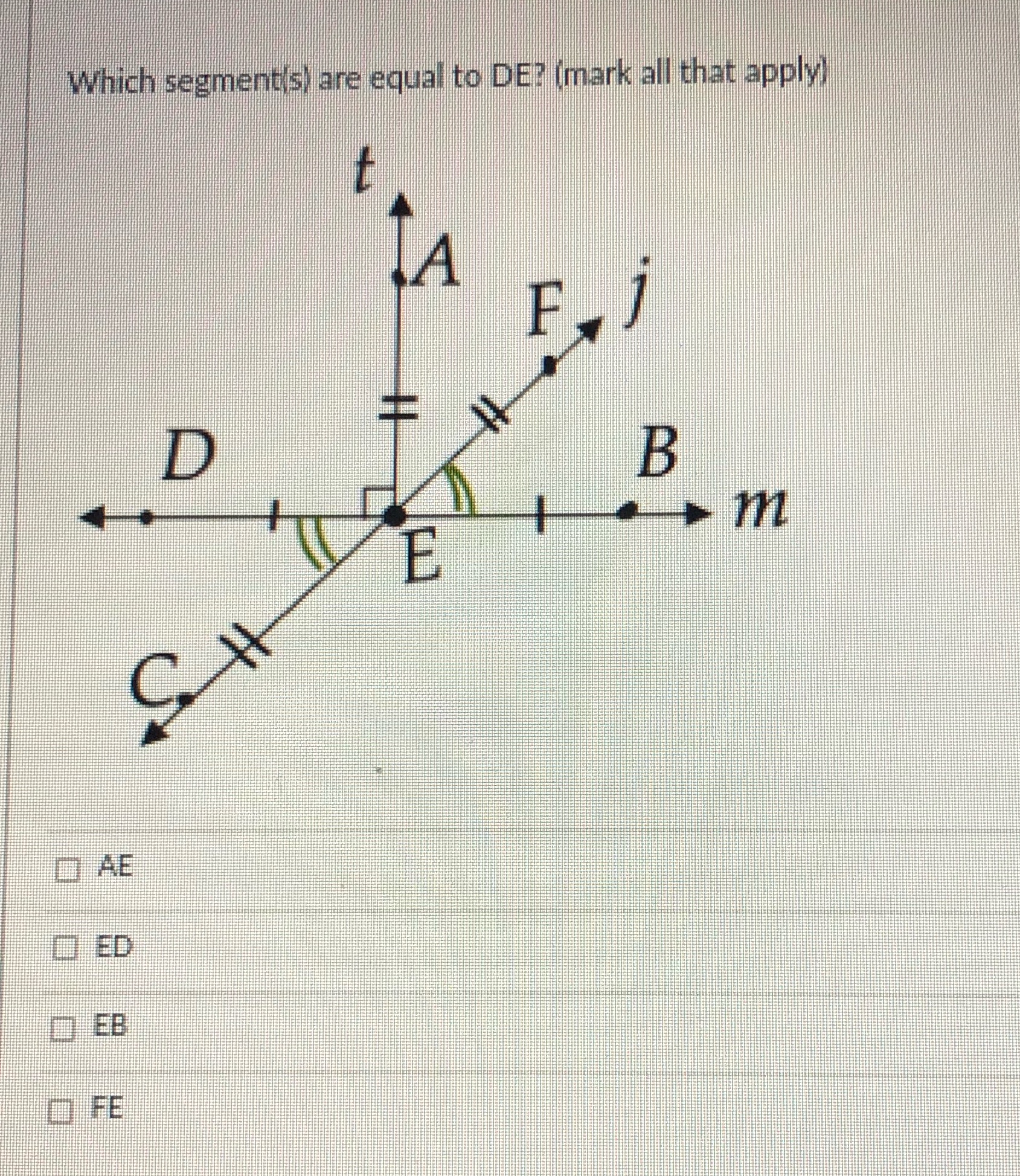 Which segment(s) are equal to DE? (mark all that
