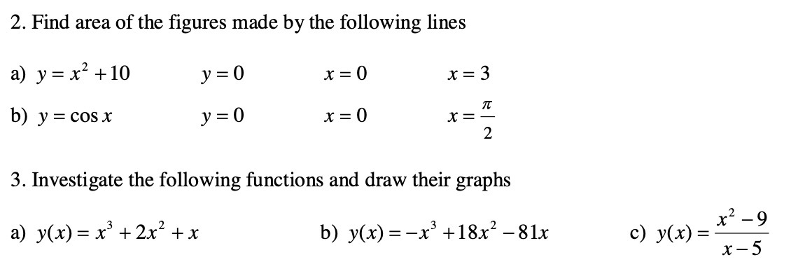 2. Find area of the figures made by the following
