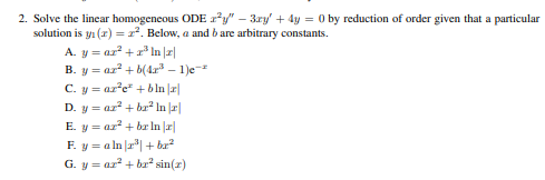 2. Solve the linear homogeneous ODE ry" -