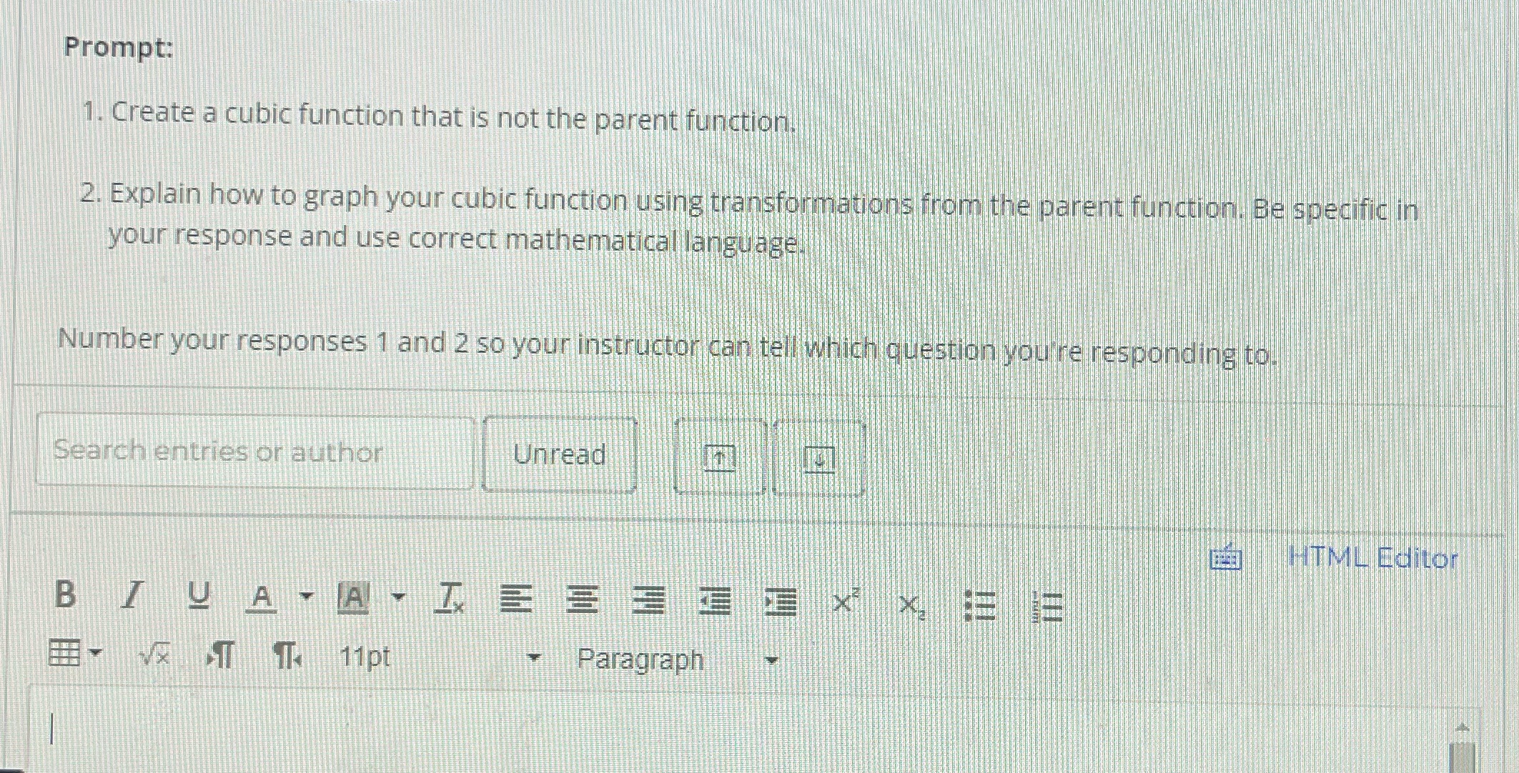 I need help asap Prompt: 1. Create a cubic