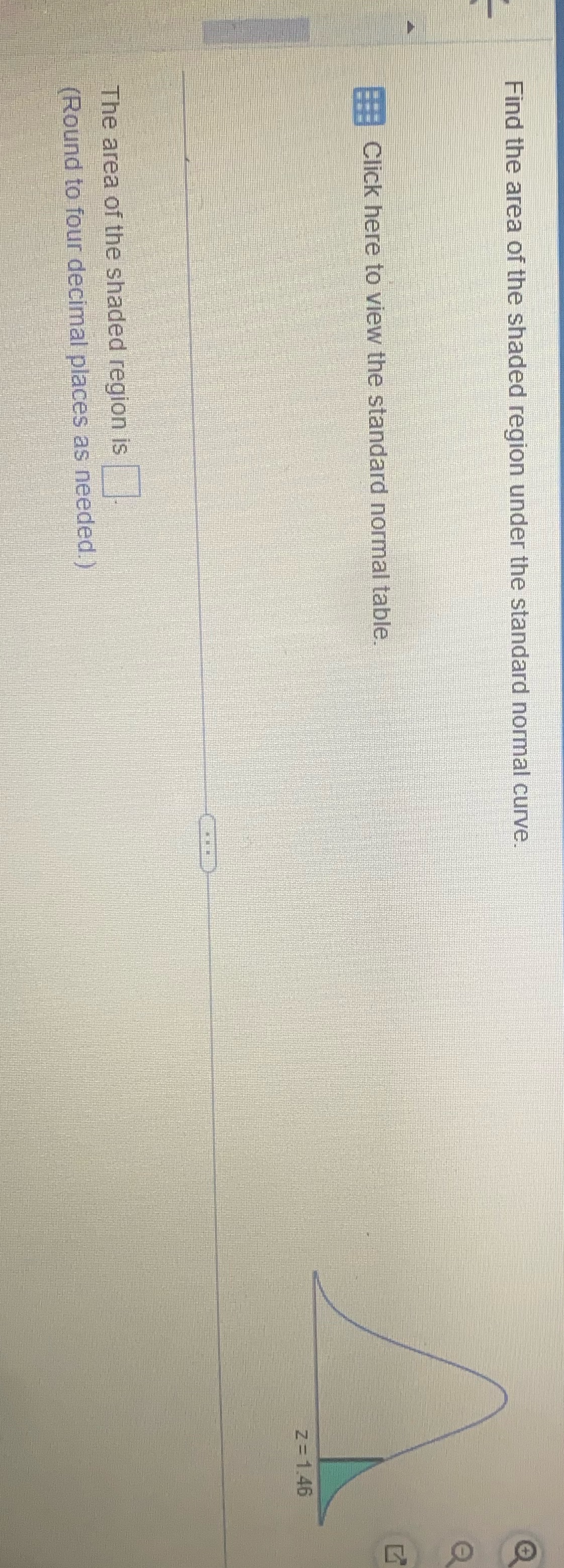 Find the area of the shaded region under the