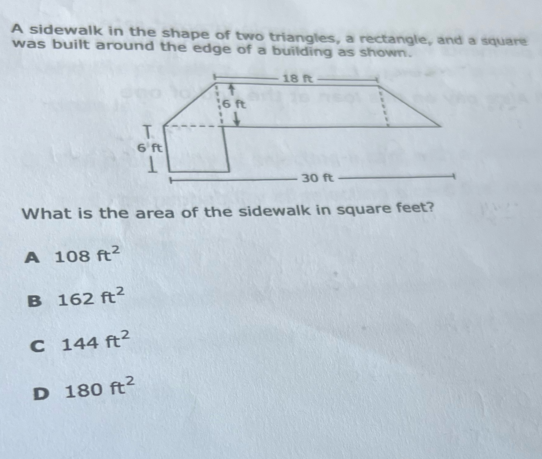 A sidewalk in the shape of two triangles, a