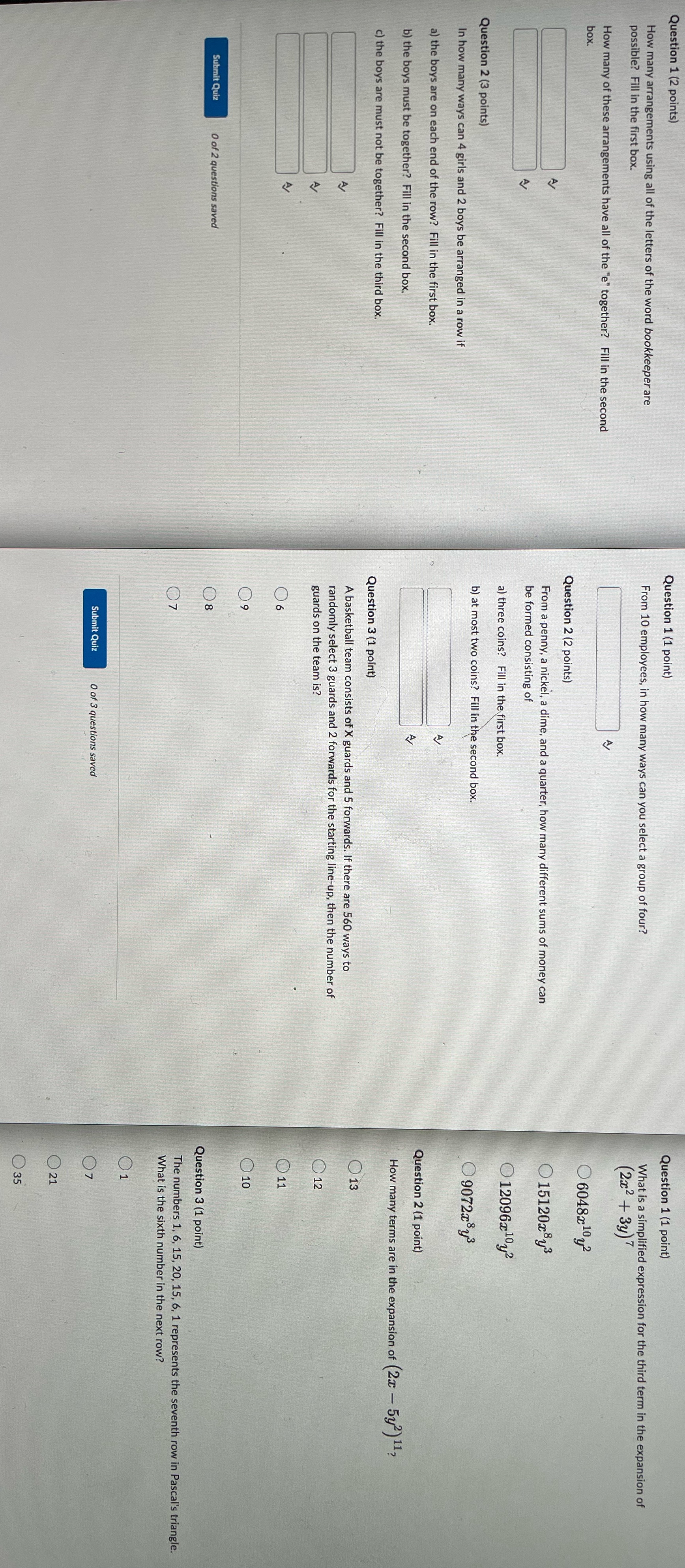Question 1 (2 points) Question 1 (1 point)