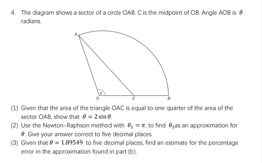 4. The diagram shows a sector of a circle DAB. C
