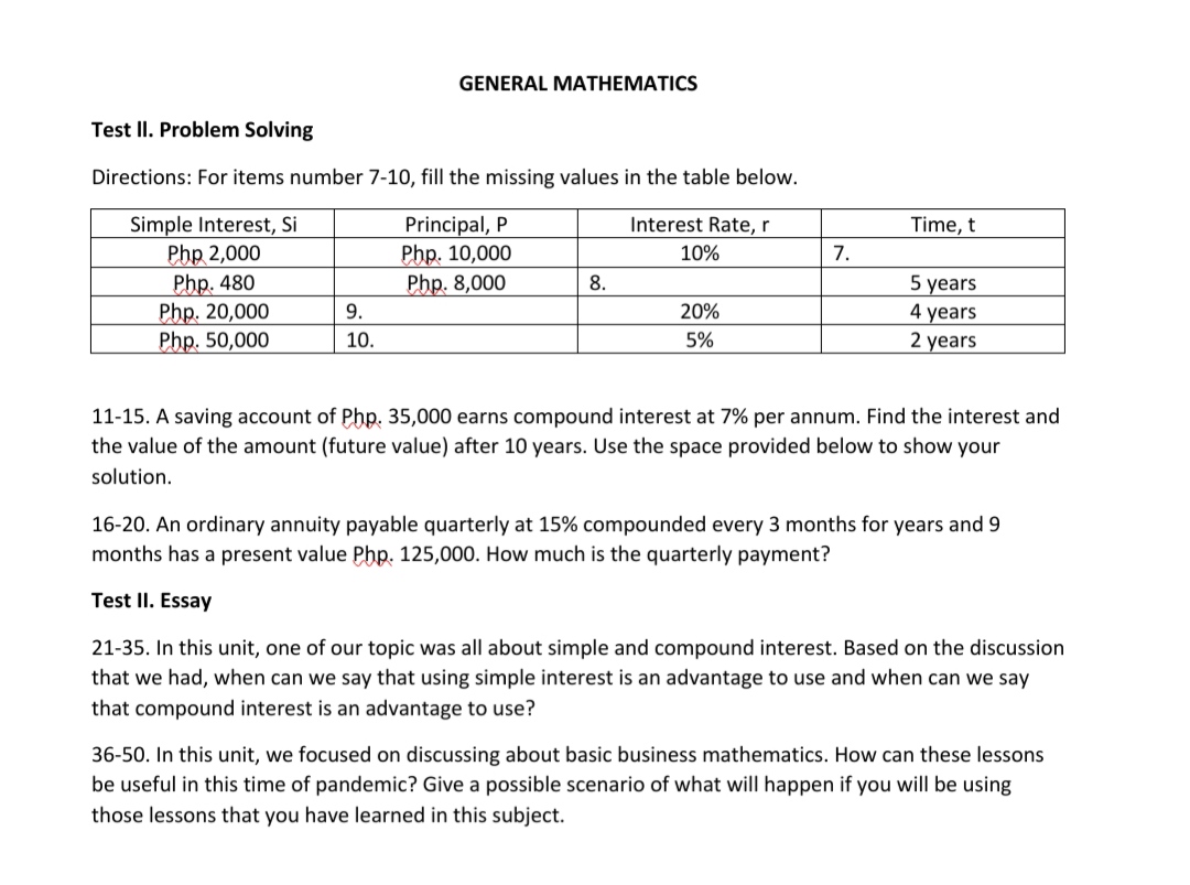 GENERAL MATHEMATICS GENERAL MATHEMATICS Test ll.