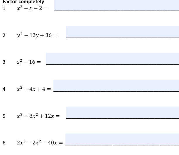 Factor completely 1 x' - x - 2 = 2 y2 - 12y
