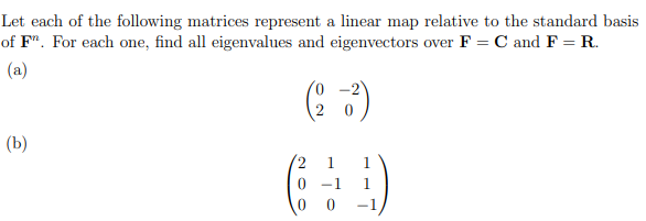 Let each of the following matrices represent a