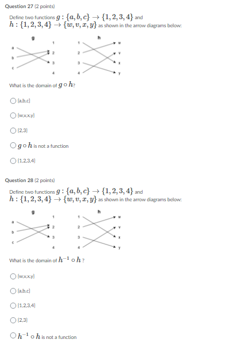 Question 27 (2 points) Define two functions g :