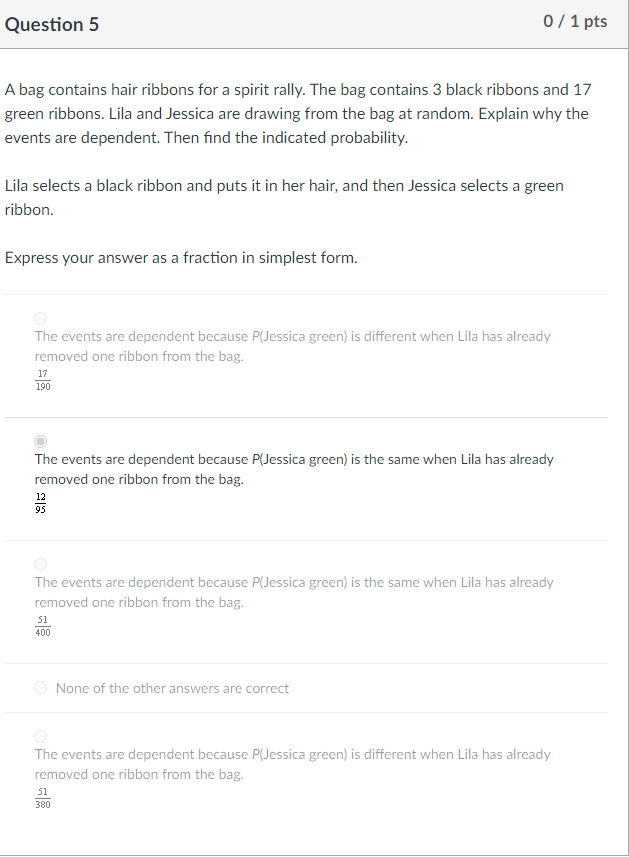 Question 10 0 / 1 pts Let U be the set of all