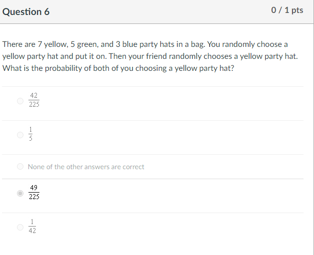 Question 10 0 / 1 pts Let U be the set of all