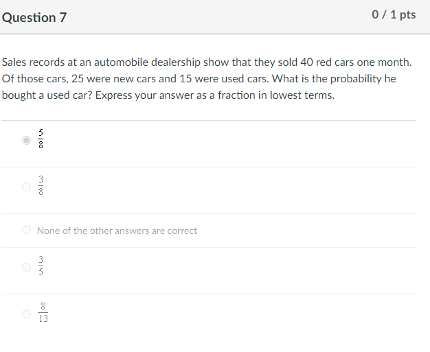 Question 10 0 / 1 pts Let U be the set of all