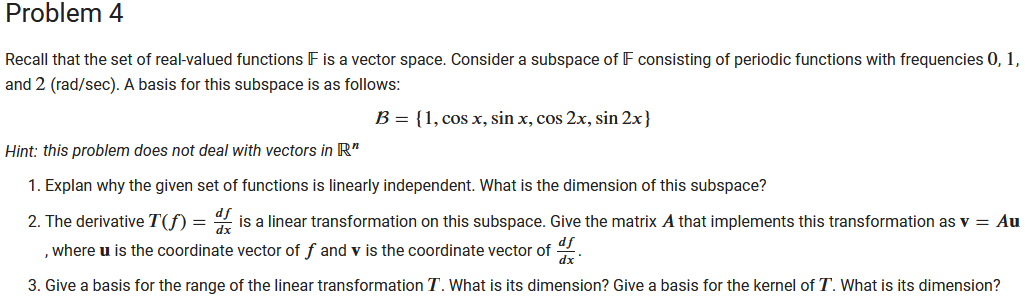 Problem 4 Recall that the set of realvalued