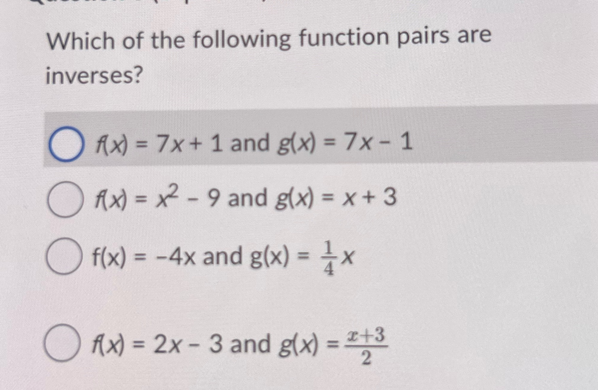 Which of the following function pairs are