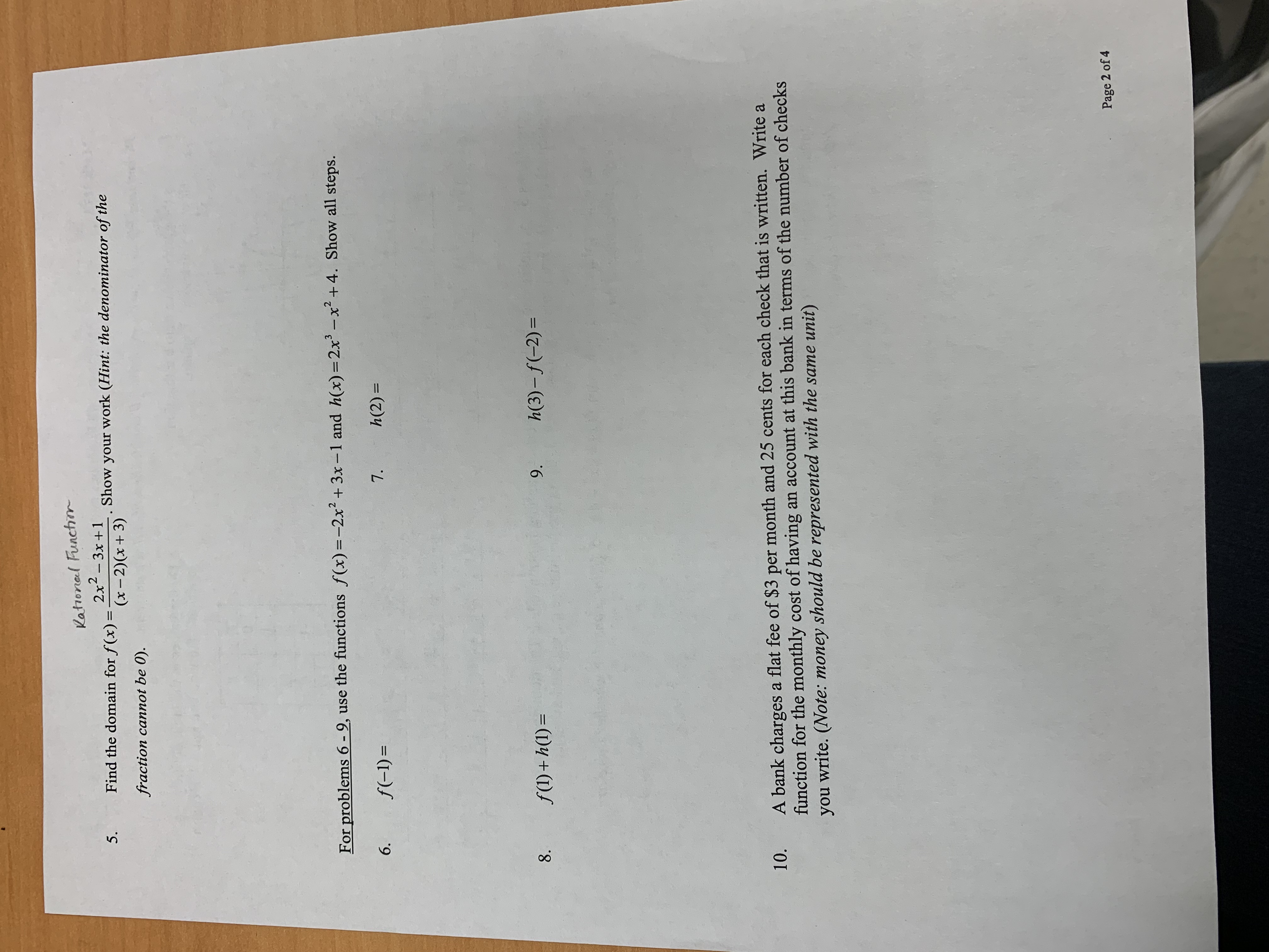 Rational Function 5 . Find the domain for f(x) =-