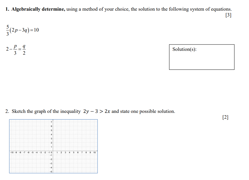 1. Algebraically determine, using a method of