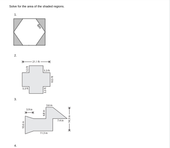 Solve the area of the shaded regions Solve for