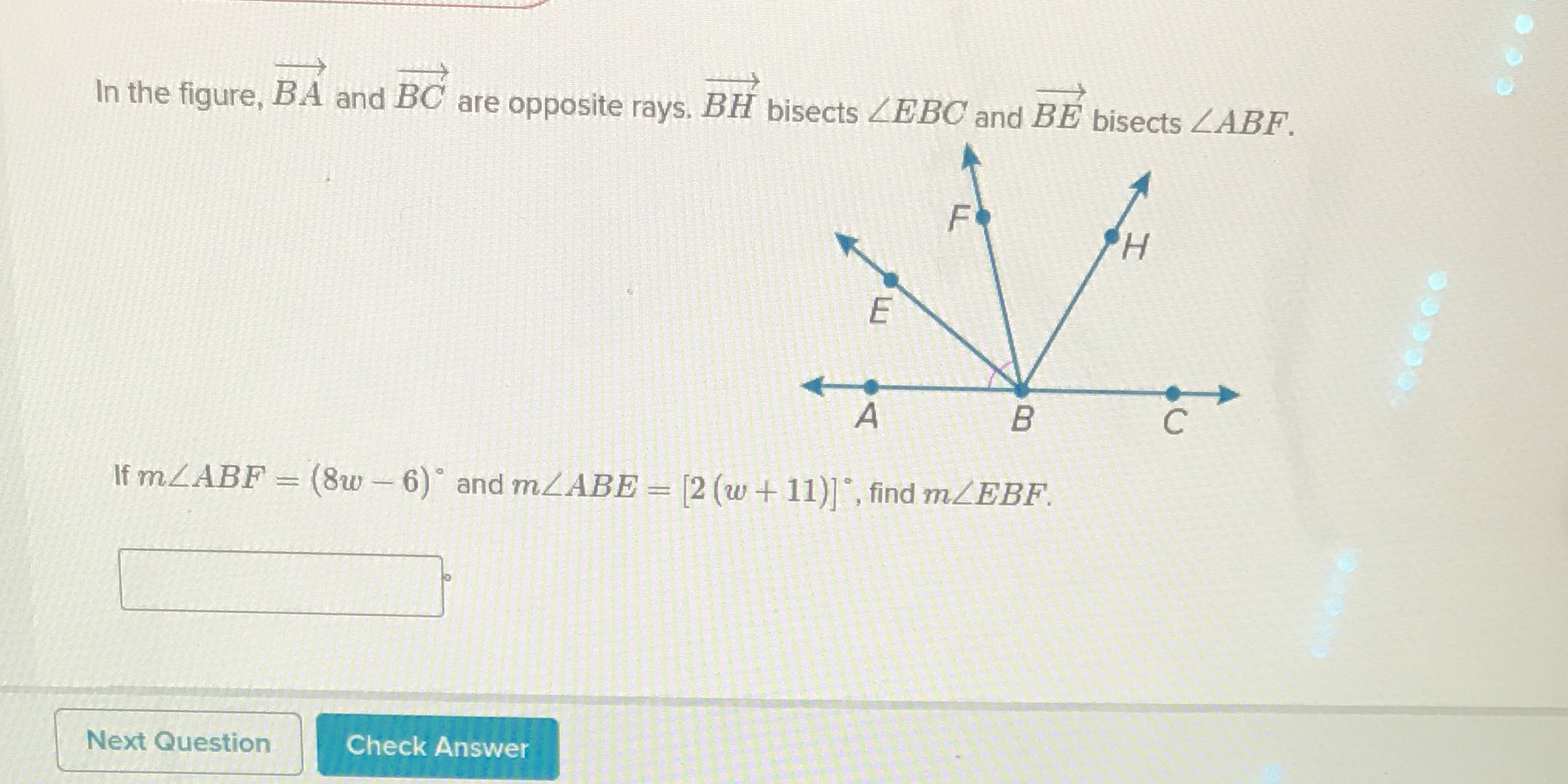 co In the figure, BA and BC are opposite rays. BH