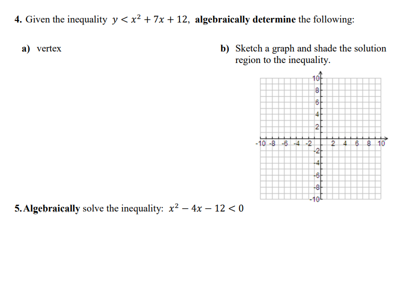 1. Algebraically determine, using a method of