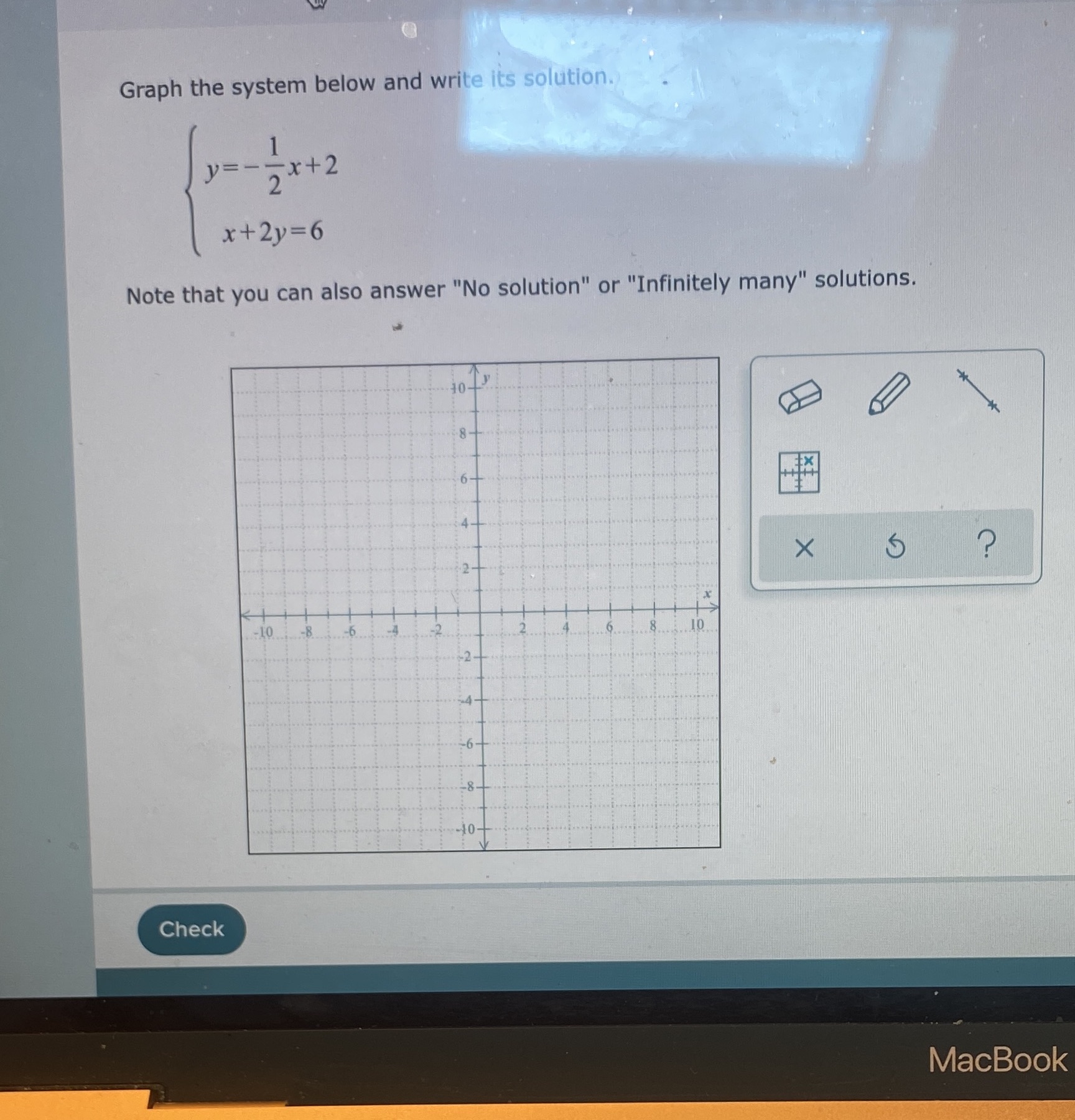 Graph the system below and write its solution. V