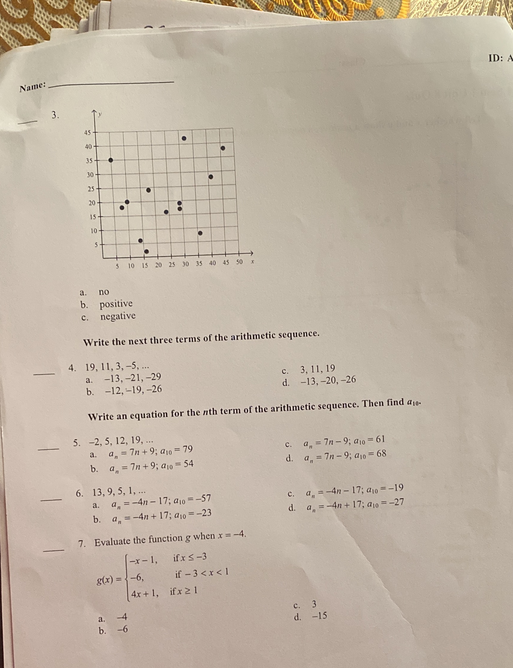 For number 3 tell whether x and y show a positive