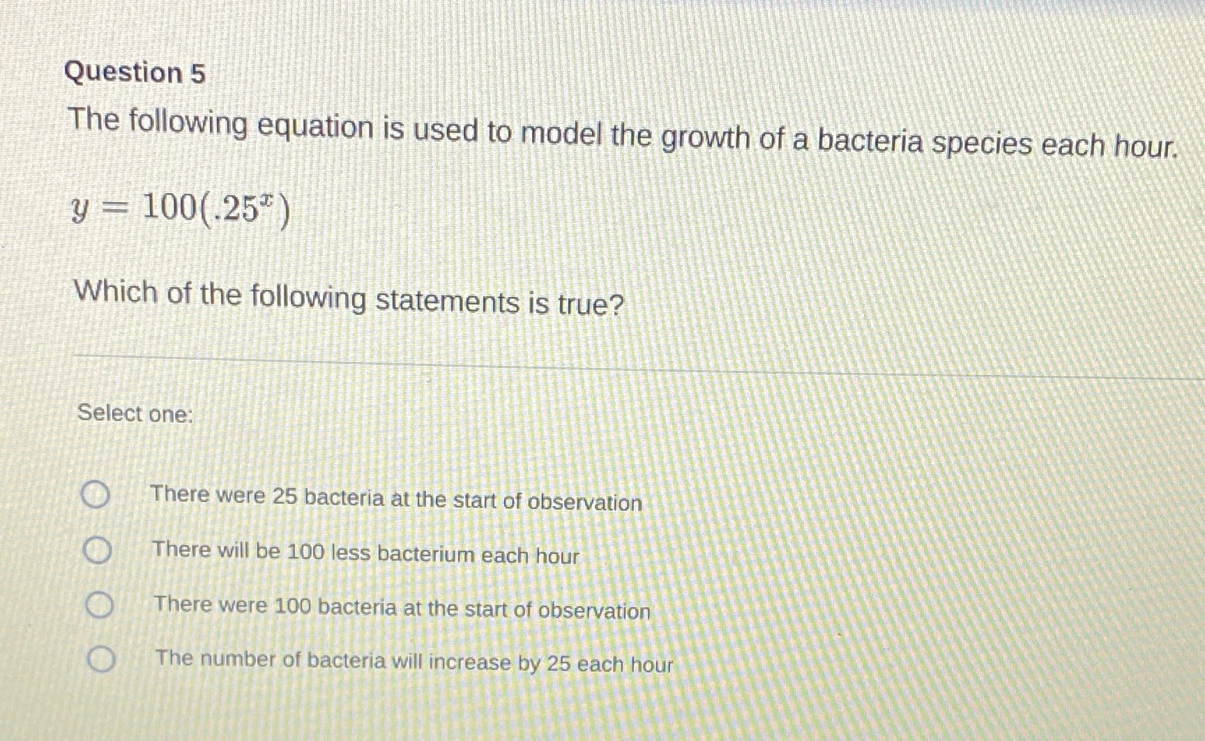 Question 5 The following equation is used to