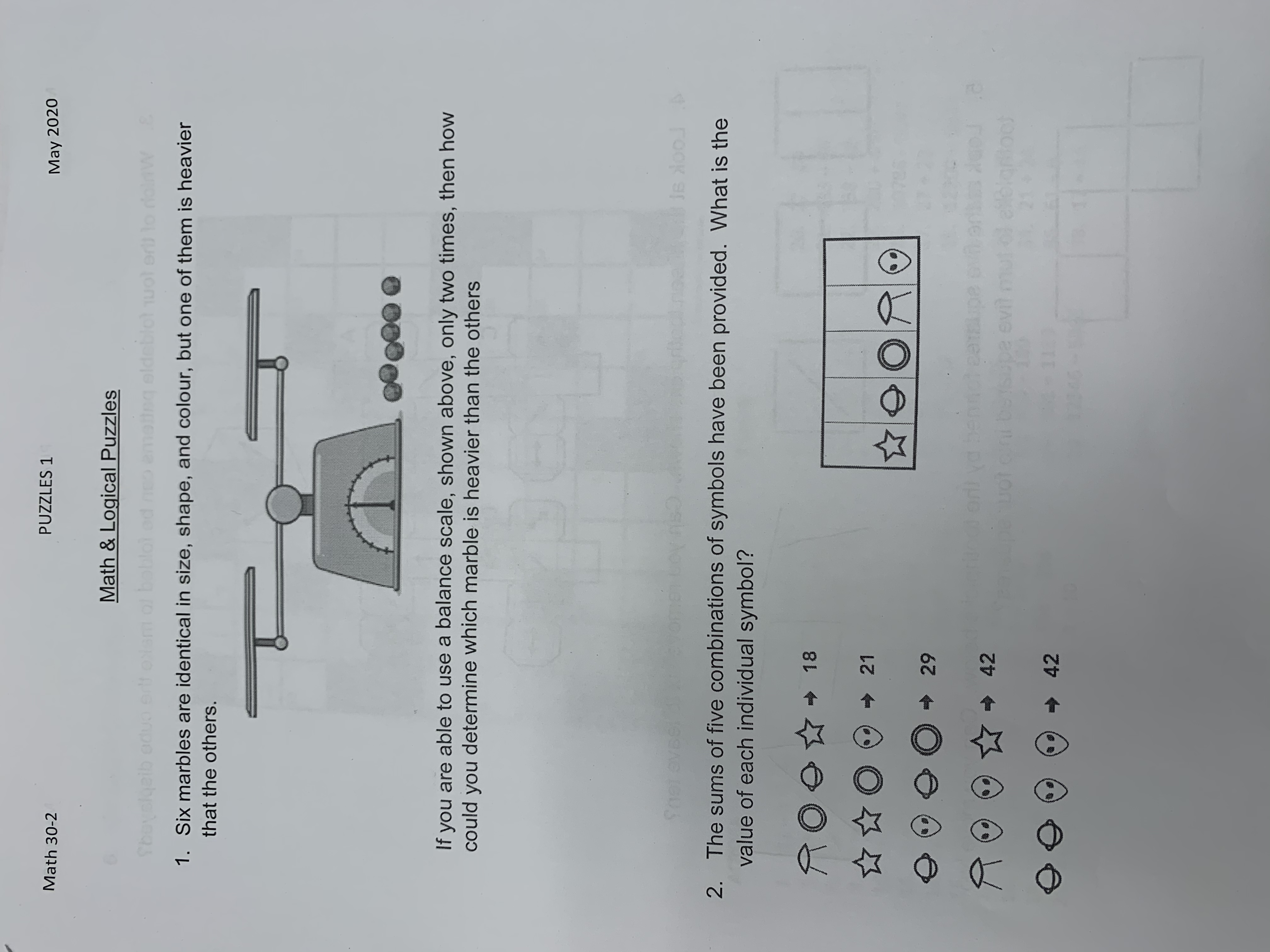 Math 30-2, math and logical puzzles assignment