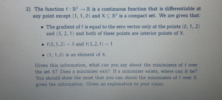 2) The function f : R3 - R is a continuous
