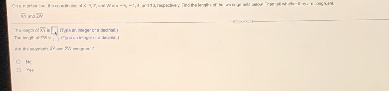 On a number line, the coordinates of X, Y, Z, and