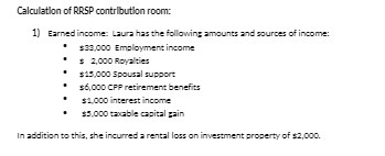 Calculation of RRSP contribution room: 1) Earned