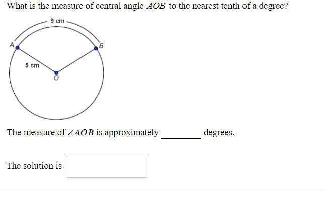 What is the measure of central angle A03 to the
