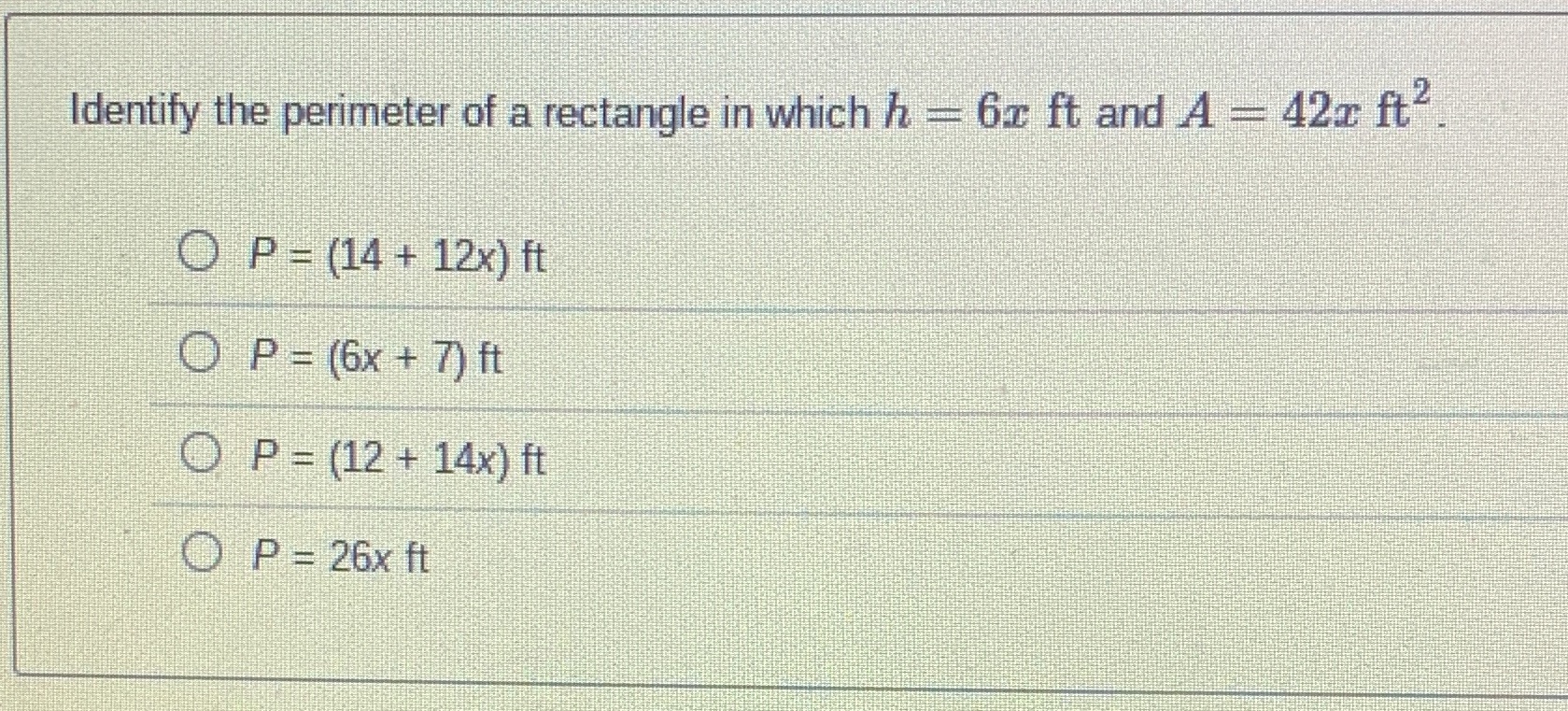 Question: Identify the perimeter of a rectangle