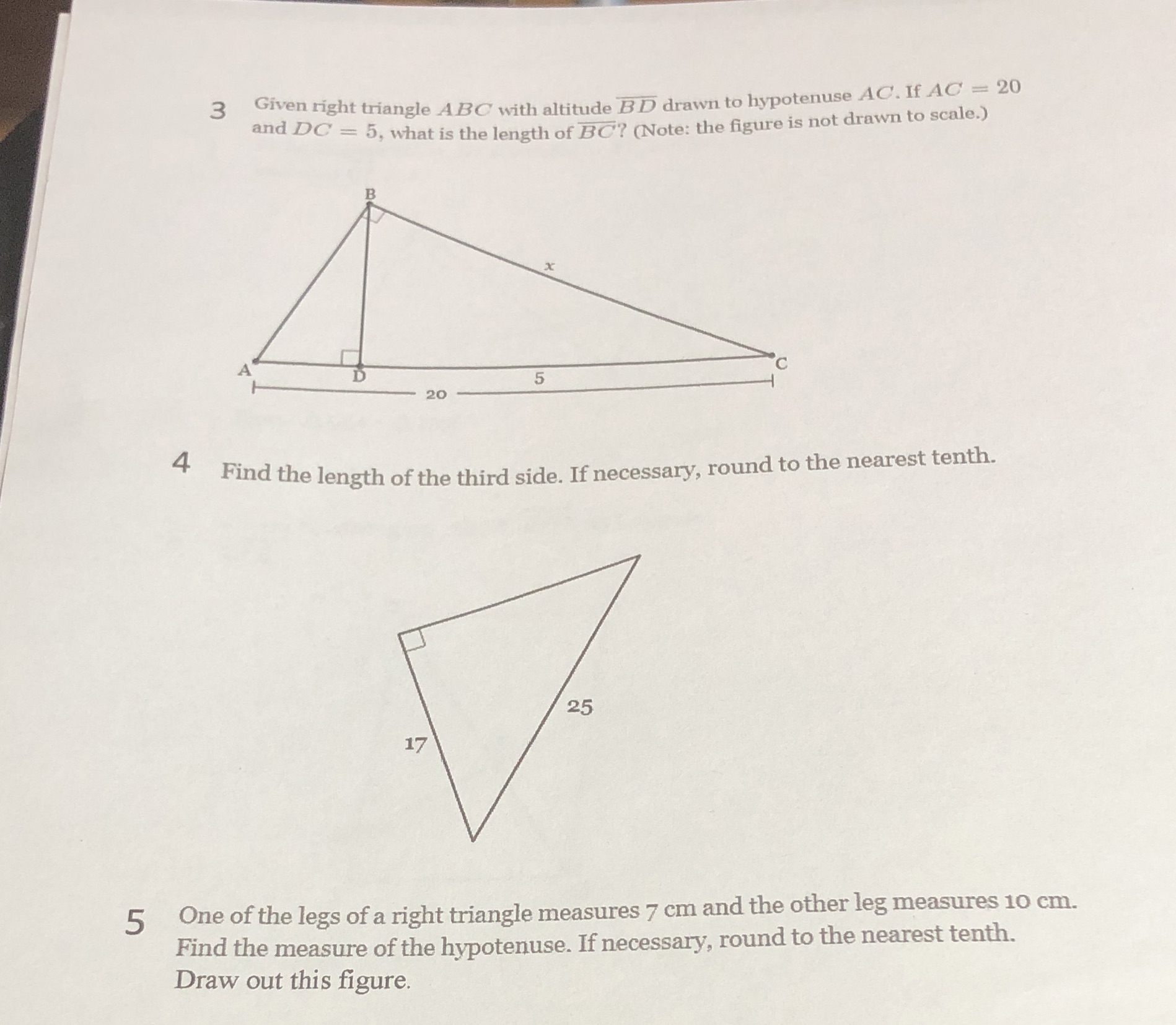 3 Given right triangle ABC with altitude BD drawn
