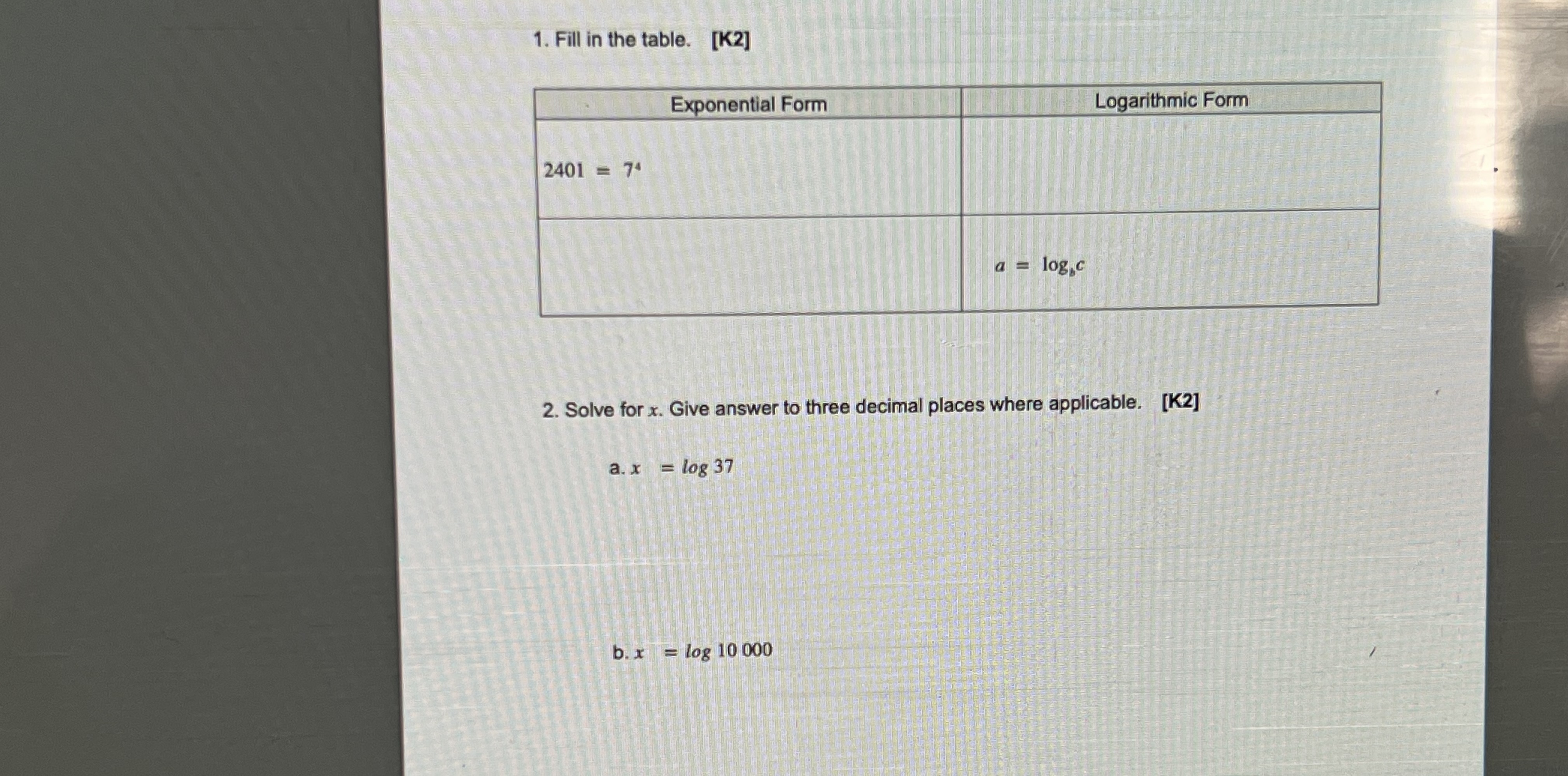 \fMHF4U Learning Activity 2.6 Unit 2 Assessment