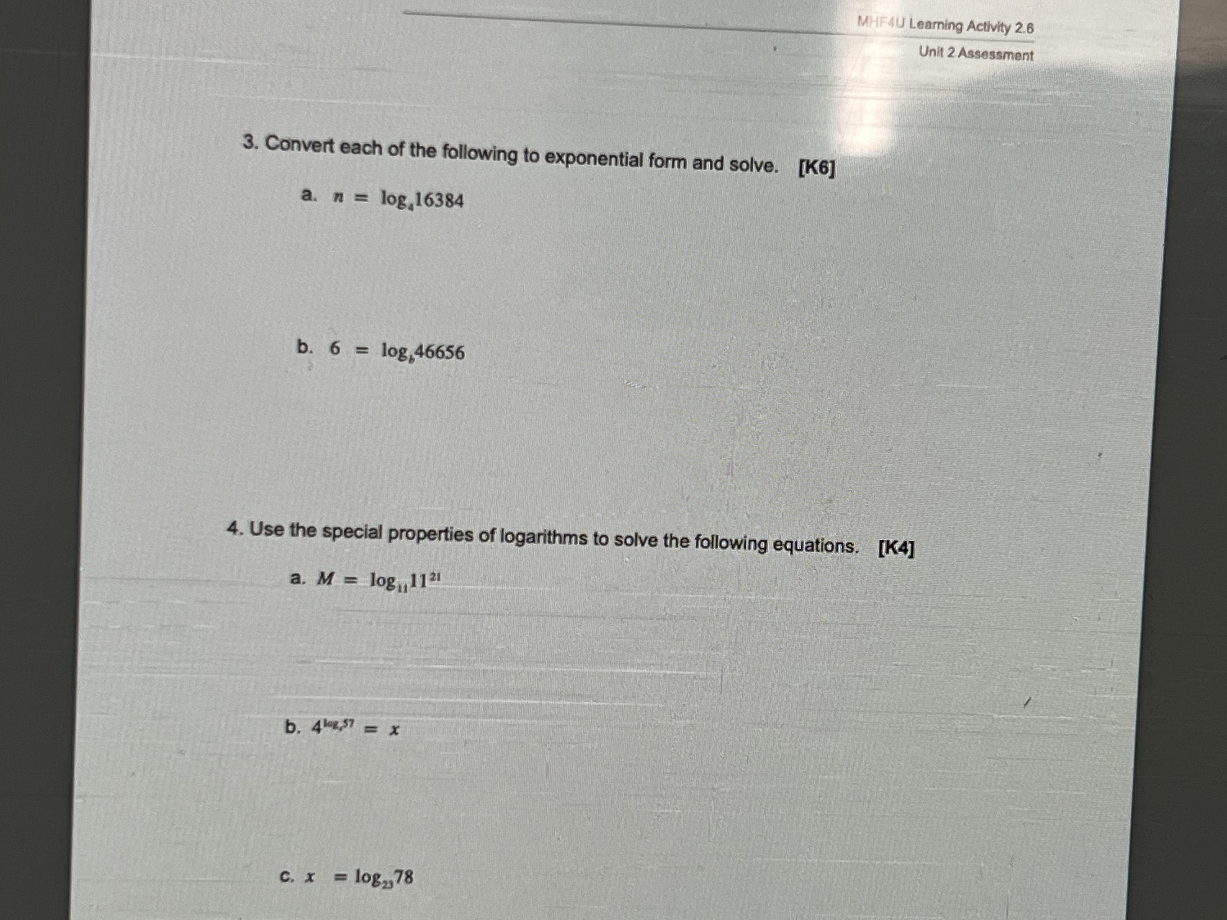 \fMHF4U Learning Activity 2.6 Unit 2 Assessment