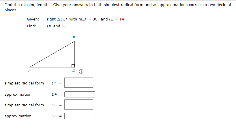Find the missing lengths. Give your answers in