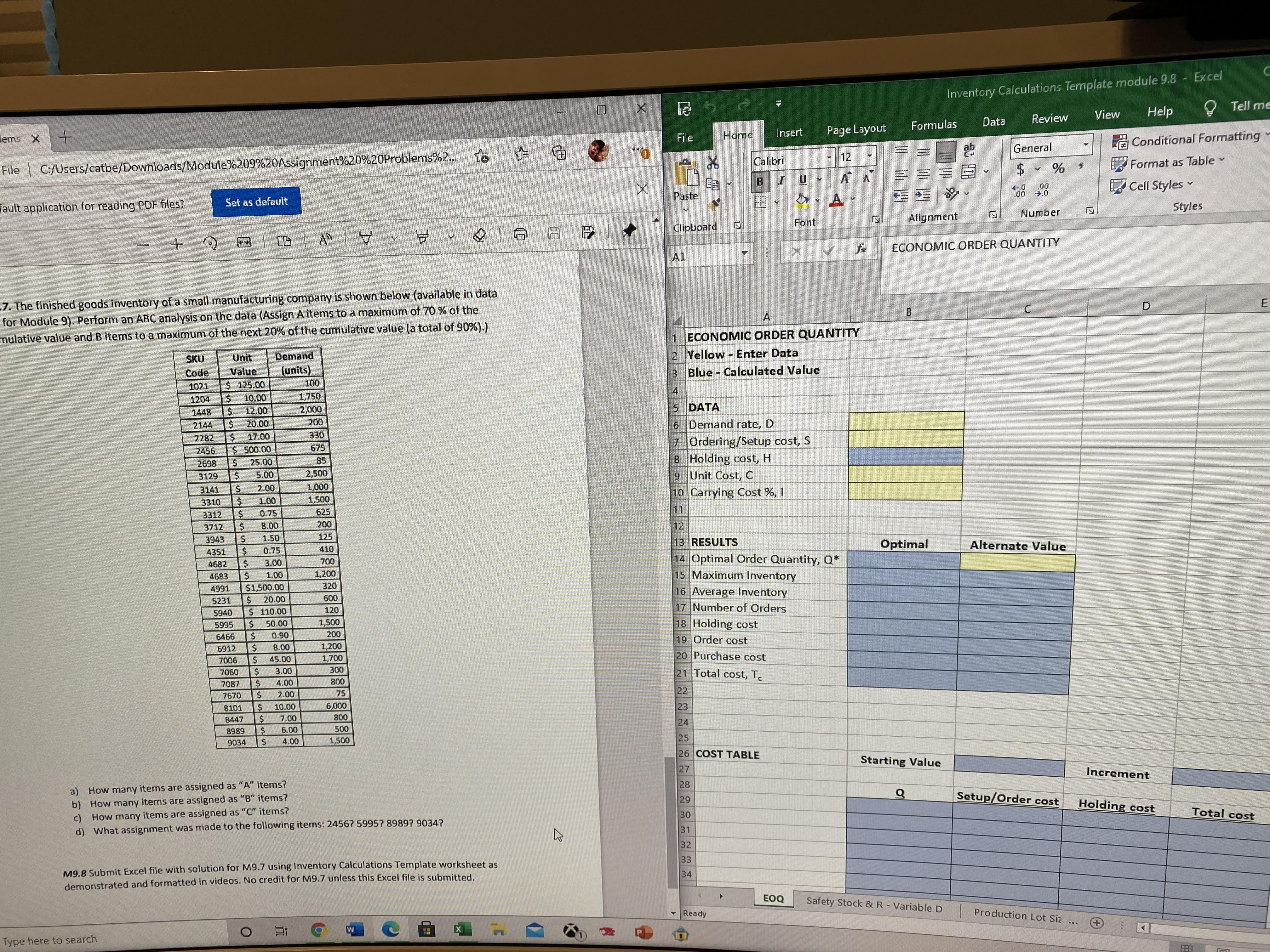 X nventory Calculations Template module 9.8 -