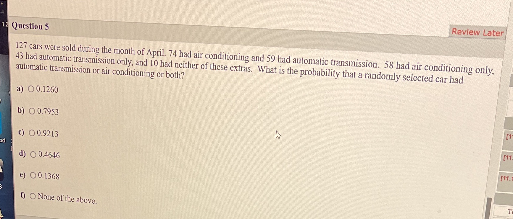 Review Later Question 5 127 cars were sold during