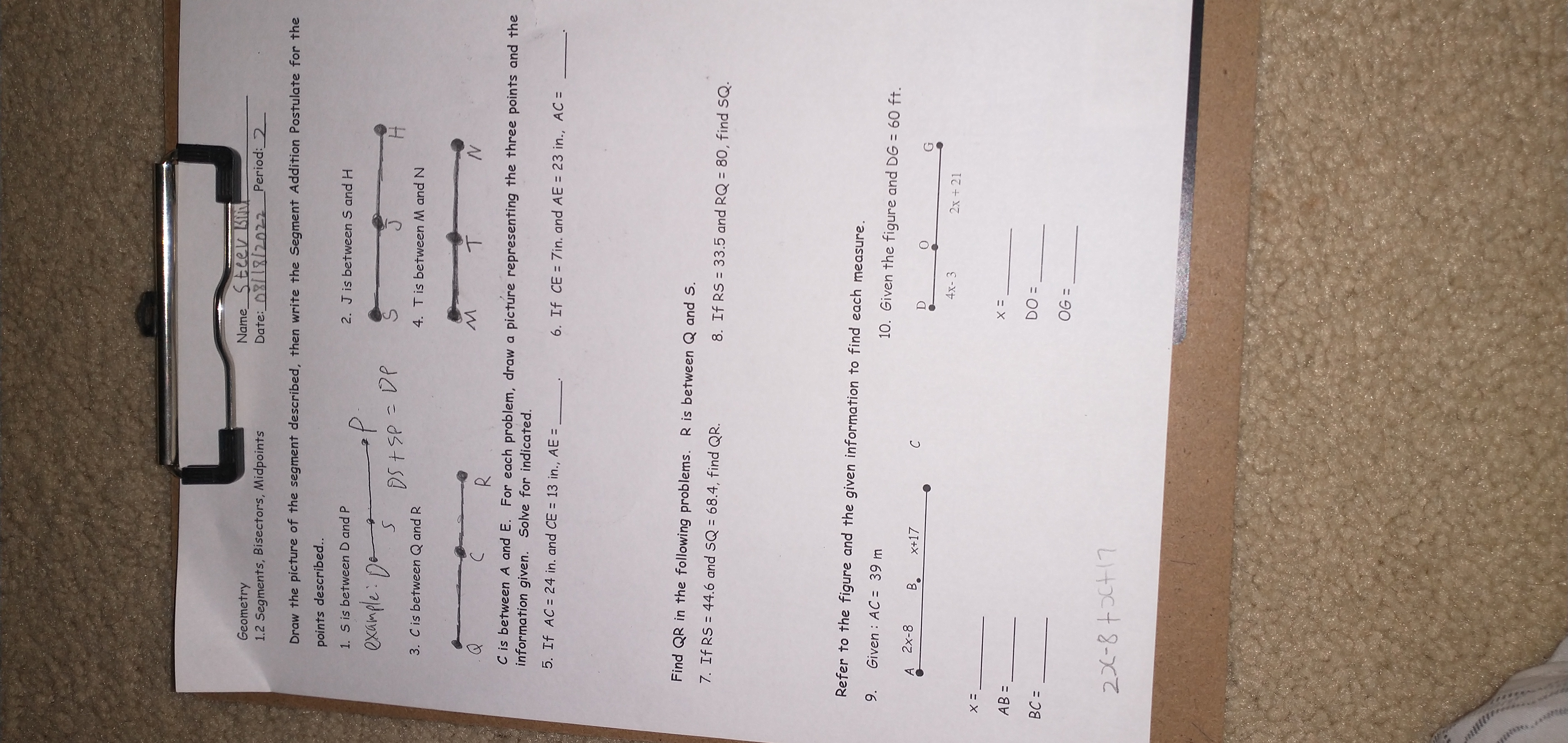Geometry Name Steev Bill 1.2 Segments, Bisectors,