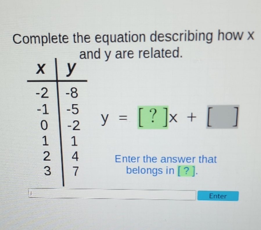 ty #2 lost Complete the equation describing how x