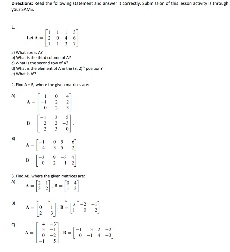 please answer all questions. thanks! Directions: