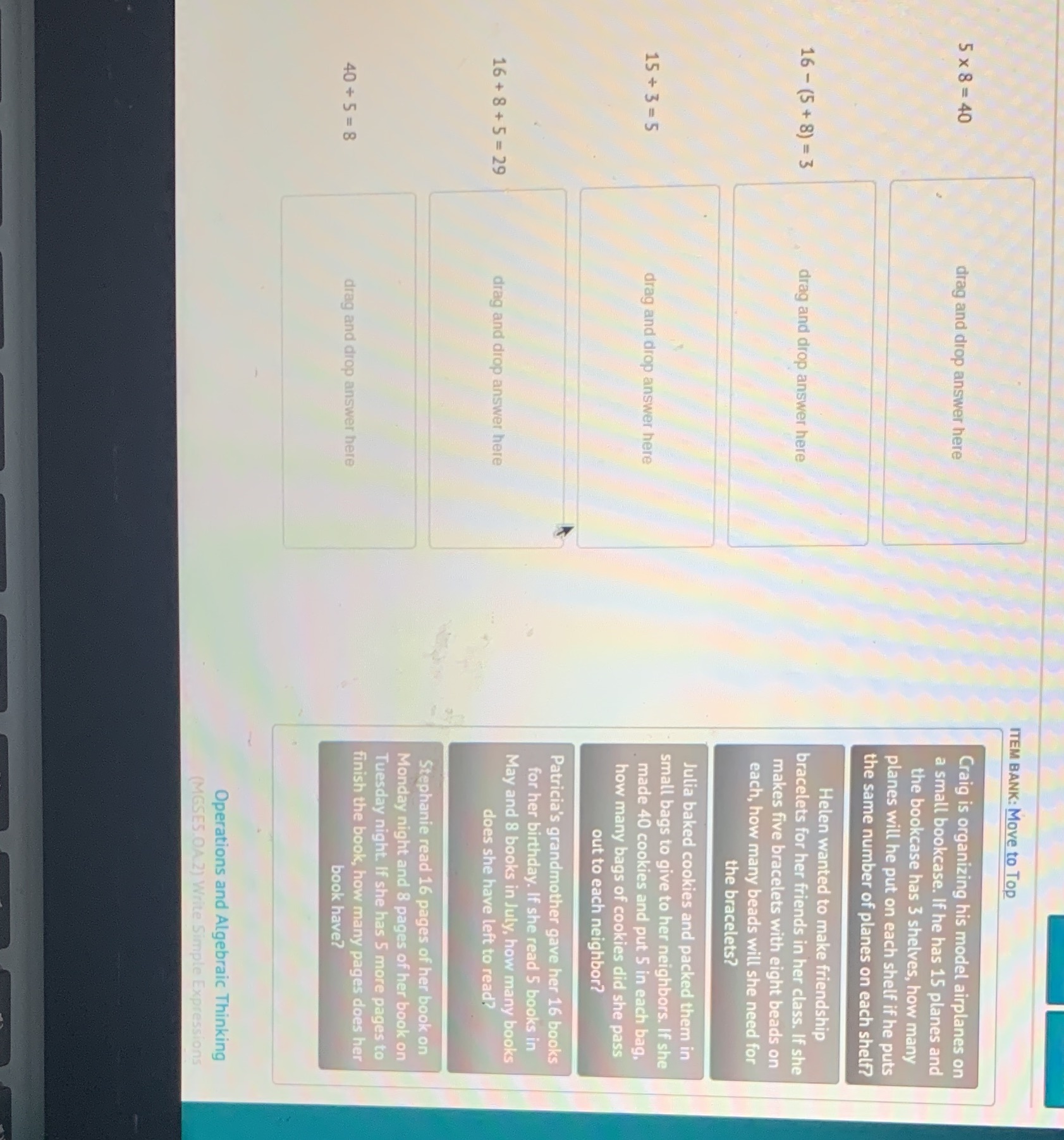 ITEM BANK: Move to Top 5 x 8 = 40 drag and drop