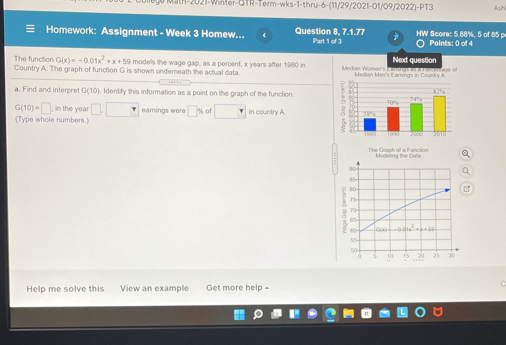 = . - Question 8 7.1.77 Hw Score: 5.88% 5 of 85