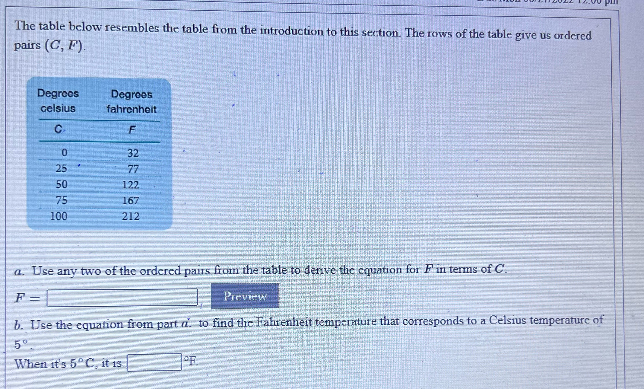 The table below resembles the table from the