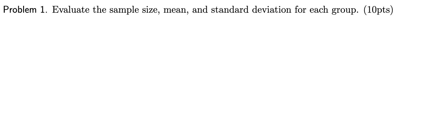 Problem 1. Evaluate the sample size, mean, and
