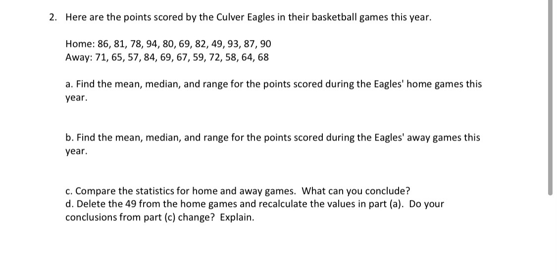 2. Here are the points scored by the Culver