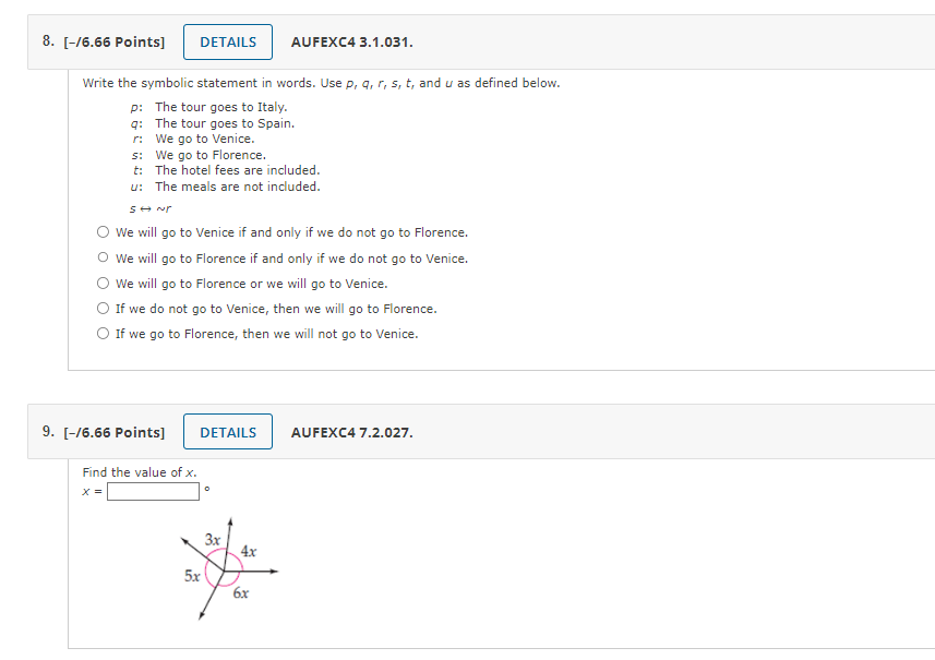 8. [-/6.66 Points] DETAILS AUFEXC4 3.1.031. Write